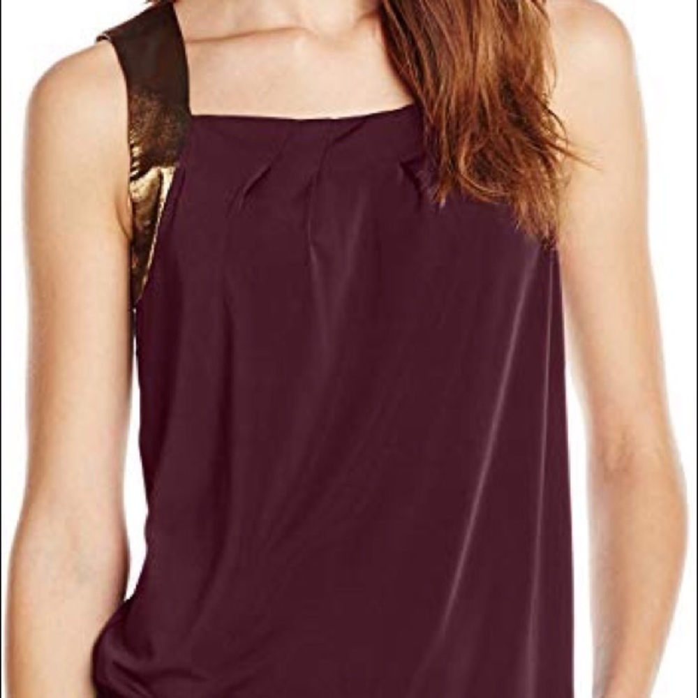 Anne Klein Women’s Jersey Gold Trim Pleat Neck Top